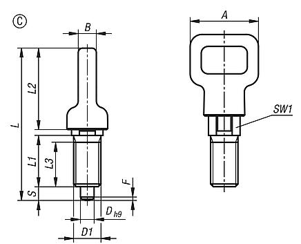 Arretierbolzen Stahl oder Edelstahl, mit Kunststoff-Ösengriff, Form C