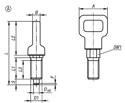 Indexing plungers steel or stainless steel, with plastic eyelet grip, Form A