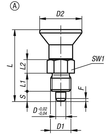 Indexing plungers, steel or stainless steel, short version with plastic mushroom grip, no locking slot or locknut