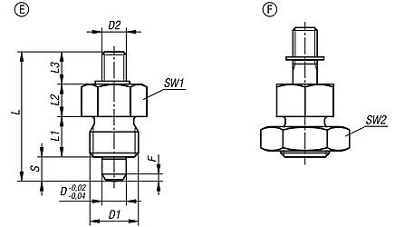 Indexing plungers, steel or stainless steel, short version, with threaded pin