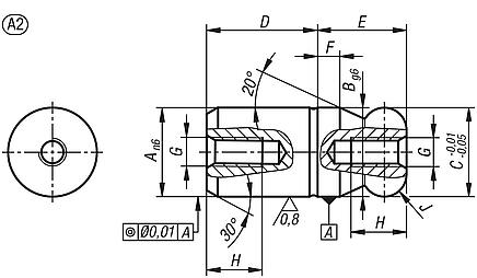 Locating pins with ball end Form A, internal thread both sides in blind holes