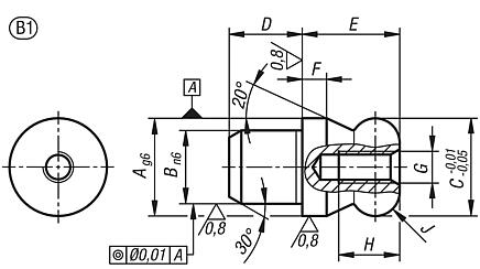 Locating pins with ball end Form B, internal thread one side in blind hole
