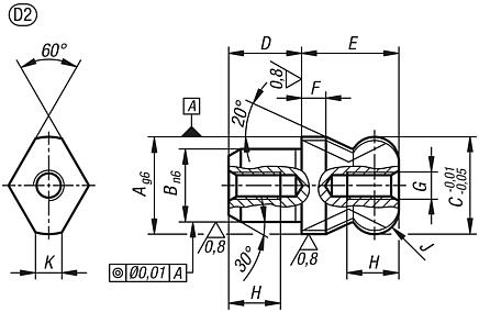 Locating pins with flattened ball end Form D, internal thread both sides in blind holes
