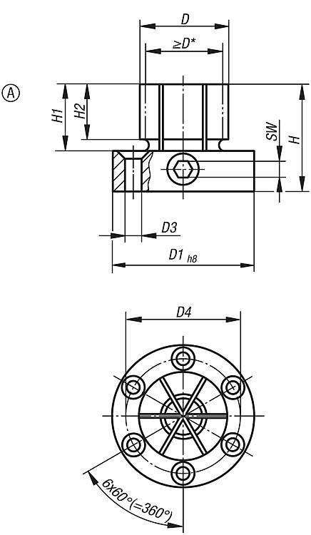 Spanndorne mit seitlicher Klemmung, Form A für Bearbeitungszentren, Bohr- und Fräsmaschinen