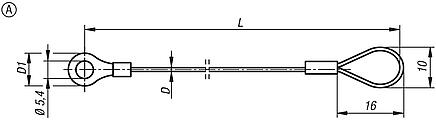 Retaining cables Form A, with eye and crimp terminal