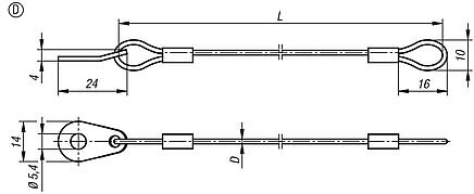 Retaining cable Form D, with eye and strap
