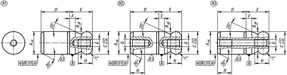 Locating pins with ball-end Form A
