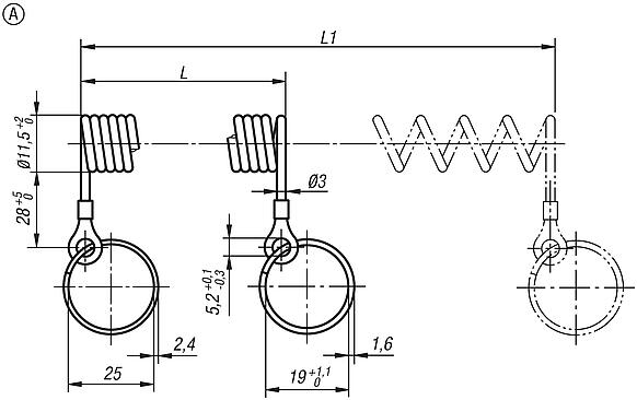 Sicherungs-Spiralkabel, Form A, mit Schlüsselring