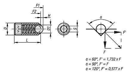 Spring plungerswith hexagon socket and ball, stainless steel