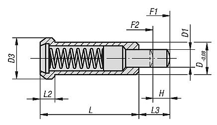Spring plungers with head and pressure pin, steel