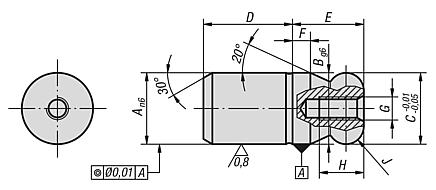 Locating pins with ball-end Form A