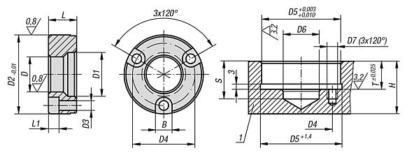 Aufnahmebuchsen Edelstahl Form B (vorderseitig geschraubt)
