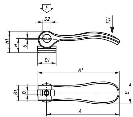 Exzenterhebel Aluminium mit Innengewinde, Kunststoffdruckscheibe