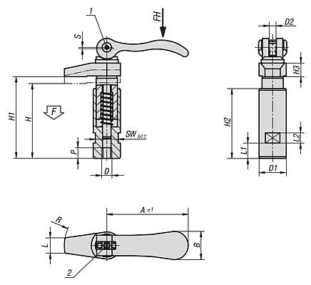 Hook clamps with collar and cam lever