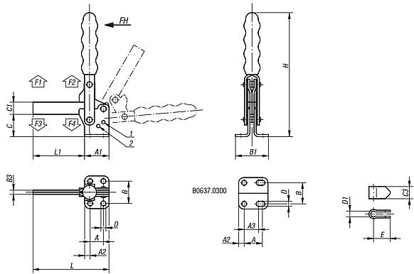 Schnellspanner vertikal mit waagrechtem Fuß und vollem Haltearm