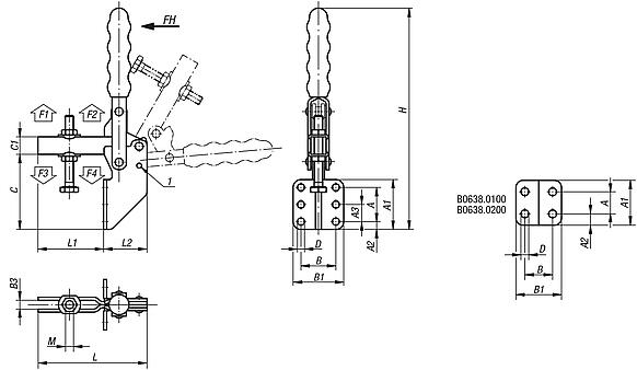 Schnellspanner vertikal mit Winkelfuß und verstellbarer Andruckspindel