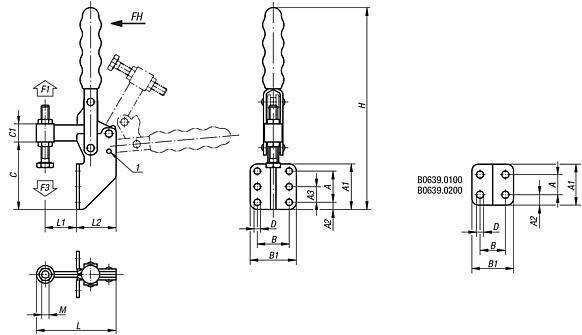 Schnellspanner vertikal mit Winkelfuß und fester Andruckspindel