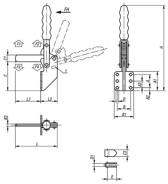 Schnellspanner vertikal mit Winkelfuß und vollem Haltearm