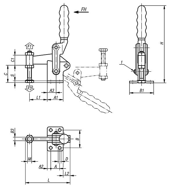 Toggle clamps vertical heavy-duty with fixed clamping spindle