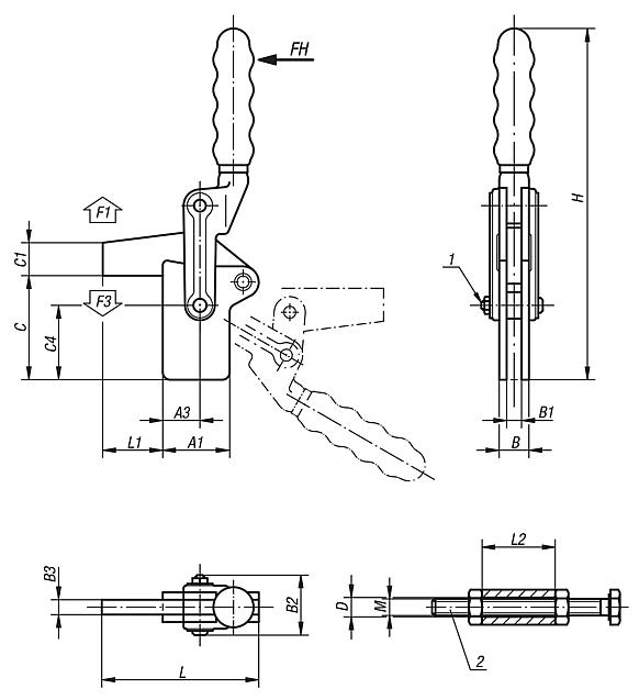 Toggle clamps vertical heavy-duty with full holding arm