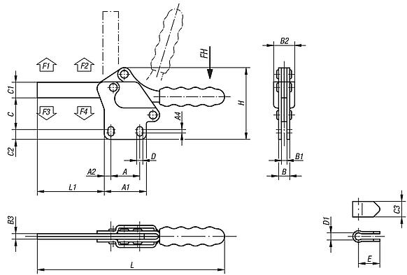 Schnellspanner horizontal mit senkrechtem Fuß und vollem Haltearm