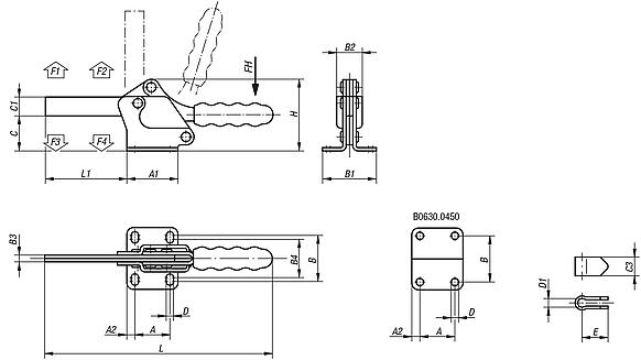 Schnellspanner horizontal mit waagrechtem Fuß und vollem Haltearm