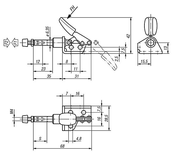 Toggle clamps mini push-pull with mounting bracket