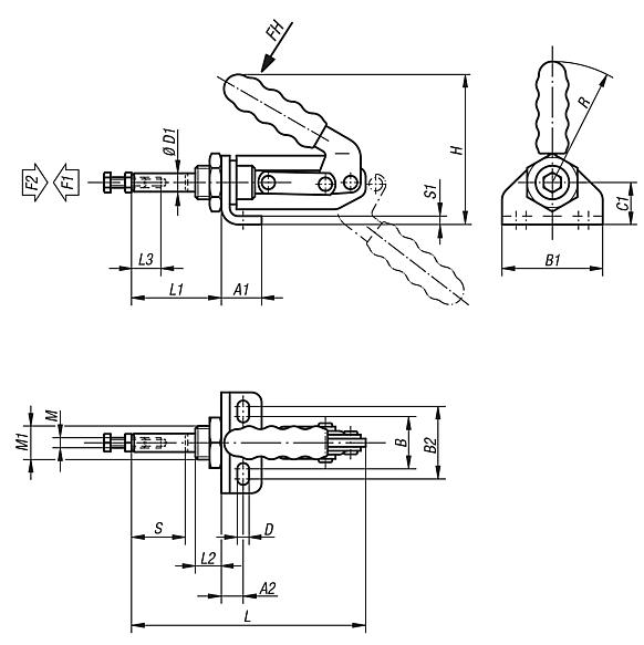 Toggle clamps push-pull with mounting bracket