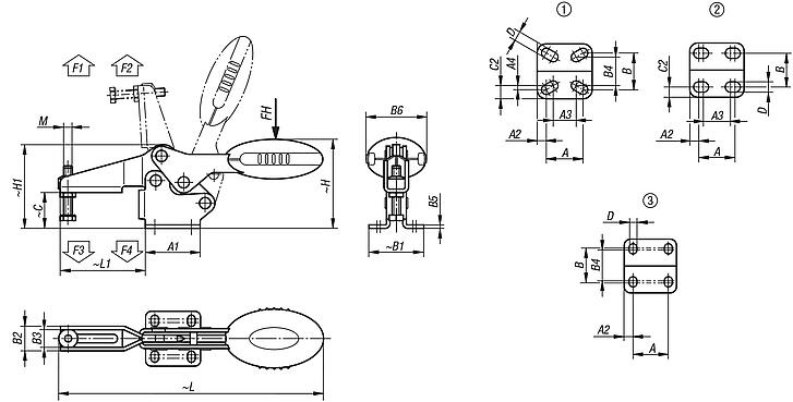 Schnellspanner horizontal mit waagrechtem Fuß und verstellbarer Andruckspindel, Edelstahl