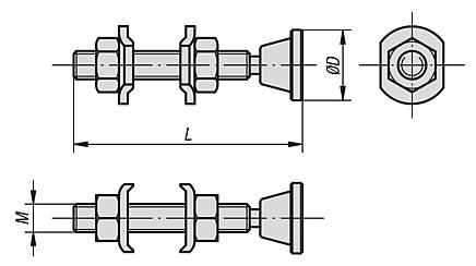 Clamping spindles with swivel foot