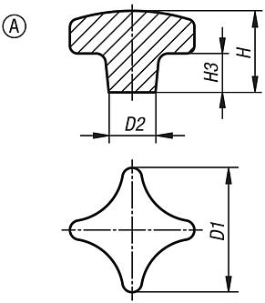 Kreuzgriffe ähnlich DIN 6335 aus Aluminium, Form A, Rohling