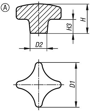 Kreuzgriffe DIN 6335 aus Grauguss, Form A, Rohling