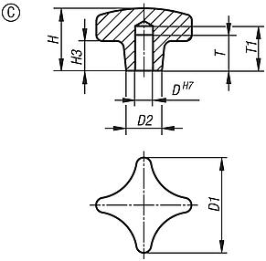 Kreuzgriffe DIN 6335 aus Grauguss, Form C, Sackloch