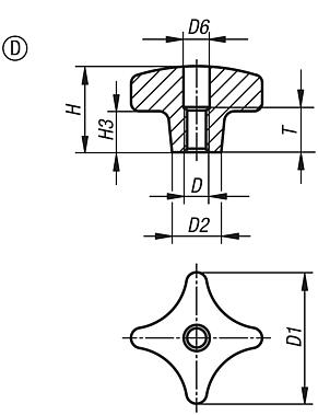 Kreuzgriffe DIN 6335 aus Grauguss, Form D