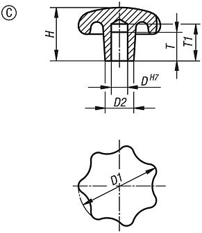 Sterngriffe ähnlich DIN 6336 aus Aluminium, Form C, Sackloch