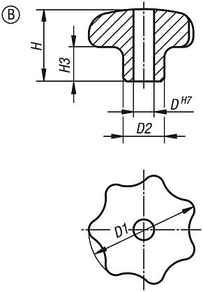 Sterngriffe ähnlich DIN 6336 Edelstahl, Form B, durchgehende Bohrung