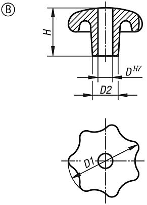 Sterngriffe DIN 6336 aus Grauguss, Form B, durchgehende Bohrung