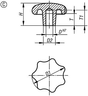 Sterngriffe DIN 6336 aus Grauguss, Form C, Sackloch