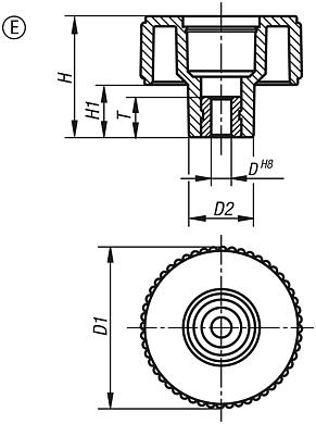 Rändelräder Form E, mit Passbuchse, ohne Deckel