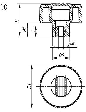 Rändelräder Form H, mit Passbuchse, mit Deckel