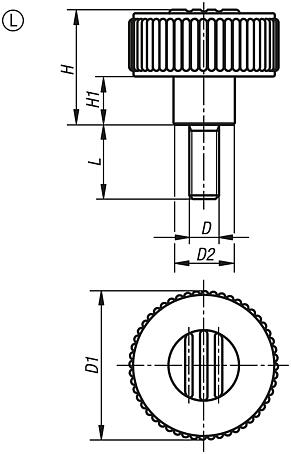 Rändelräder Form L, mit Außengewinde