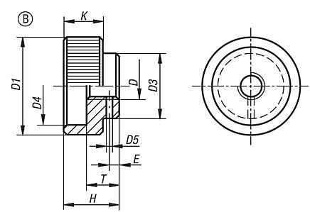 Rändelmuttern aus Stahl DIN 6303 Form B, mit Stiftloch