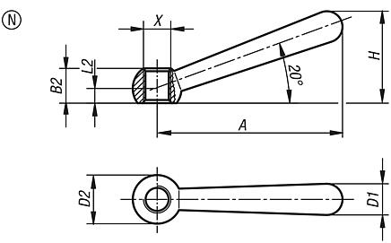 Kegelgriffe DIN 99, Form N, mit Innengewinde