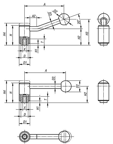 Spannhebel Edelstahl mit Innengewinde