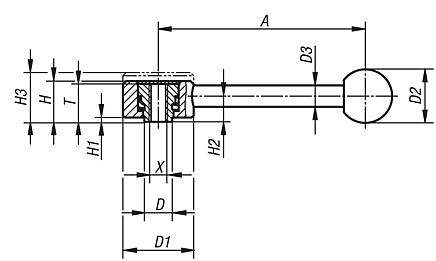 Spannhebel flach mit Innengewinde, 0 Grad