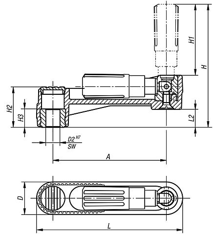 Handkurbeln mit Zylindergriff umlegbar, Passbohrung mit Nut