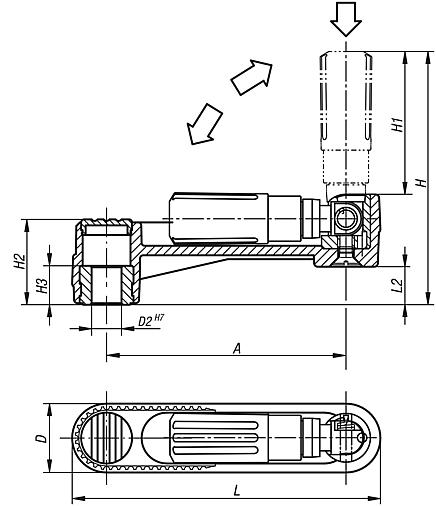 Handkurbeln mit Sicherheits-Zylindergriff, Passbohrung mit Nut