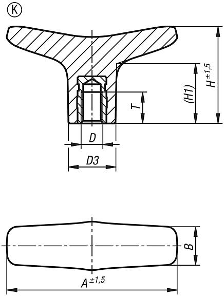 T-Griffe Thermoplast, Innengewinde