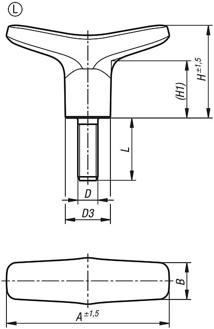 T-Griffe Thermoplast, Außengewinde