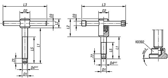 T-thrust screwswith fixed or sliding T-bar, DIN 6304 or DIN 6306